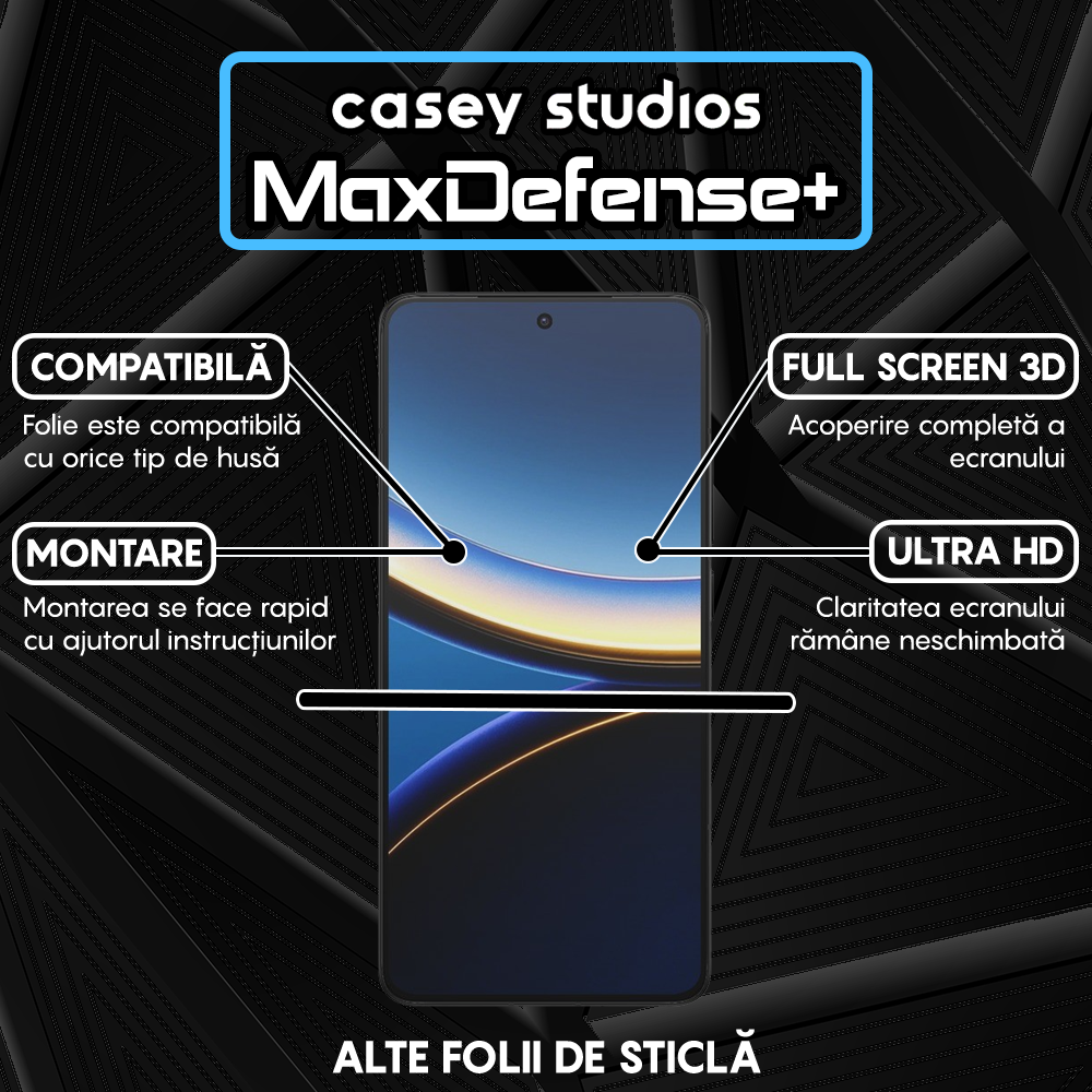 Folie Sticla MaxDefense+ - Xiaomi Poco F7 Pro - Negru