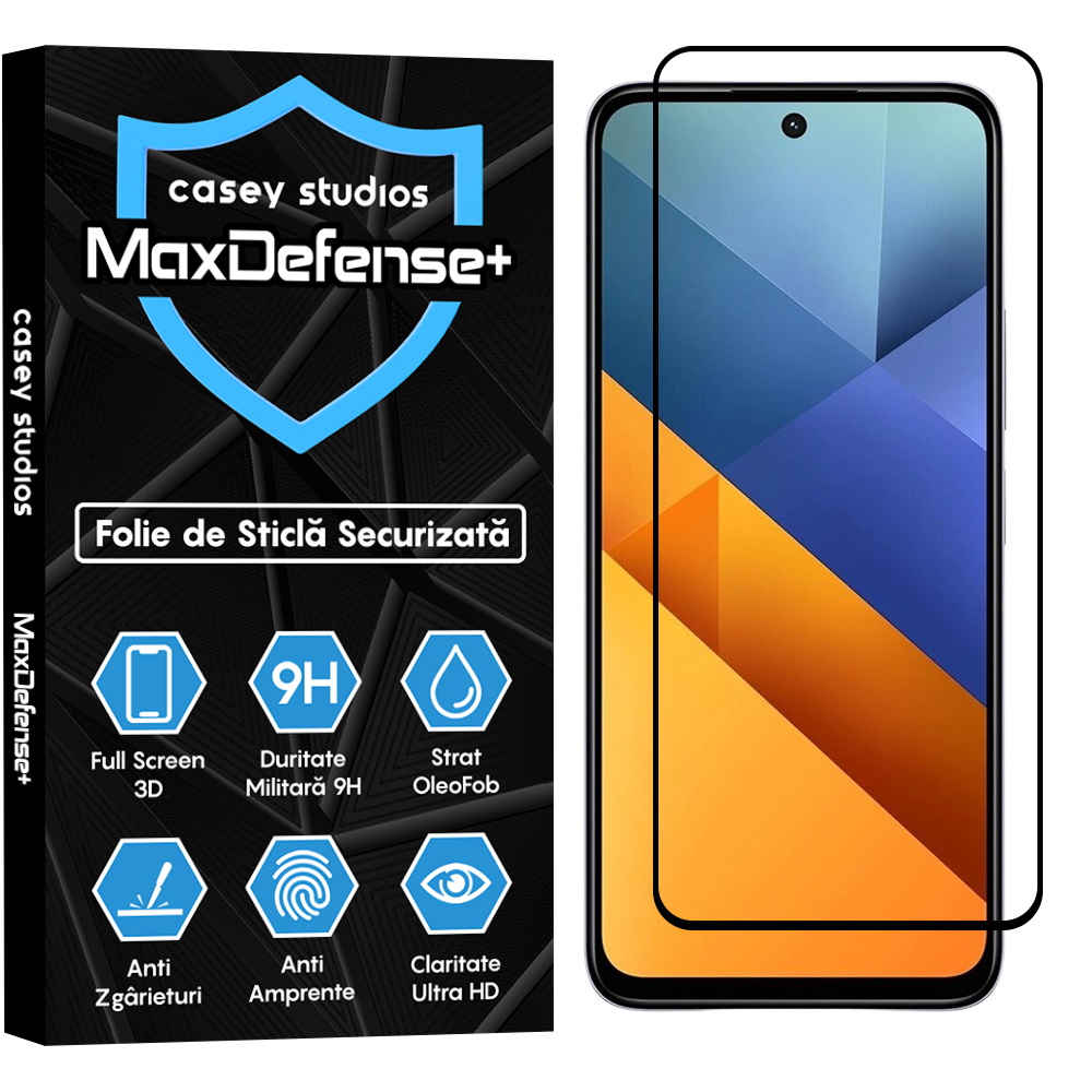 Folie Sticla MaxDefense+ - Xiaomi Poco M6 4G - Negru