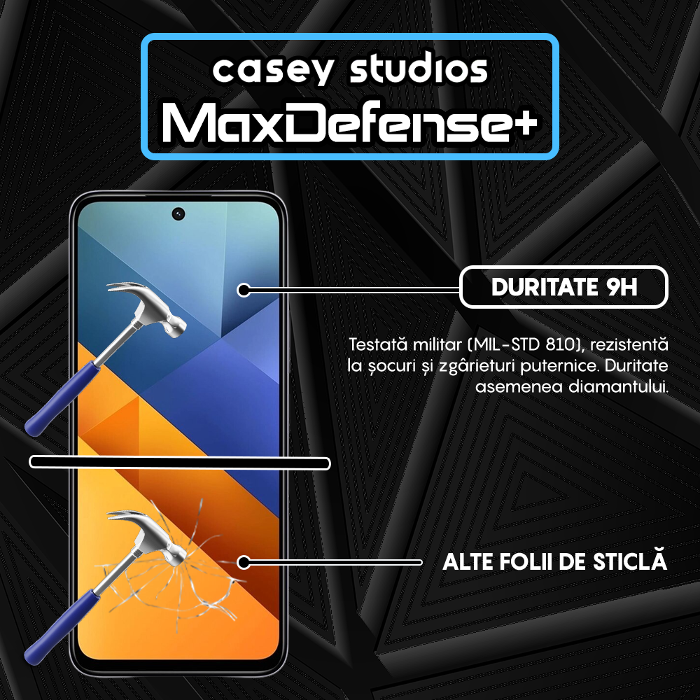 Folie Sticla MaxDefense+ - Xiaomi Poco M6 4G - Negru