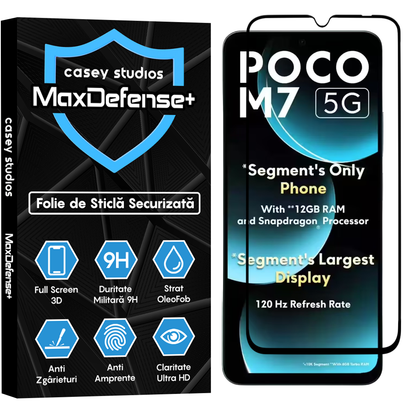 Folie Sticla MaxDefense+ - Xiaomi Poco M7 - Negru