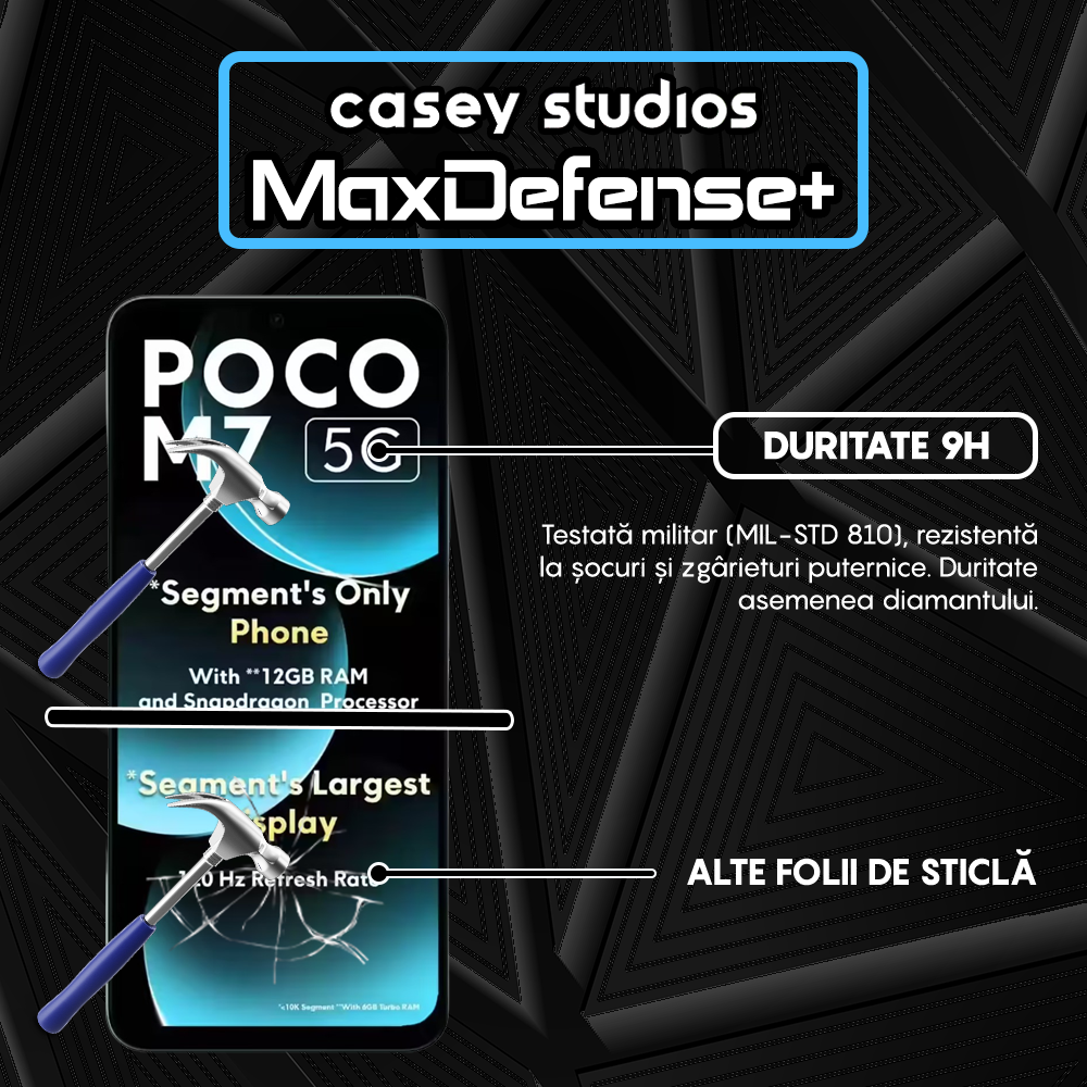 Folie Sticla MaxDefense+ - Xiaomi Poco M7 - Negru