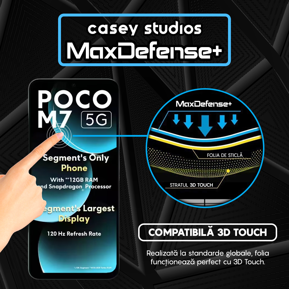 Folie Sticla MaxDefense+ - Xiaomi Poco M7 - Negru