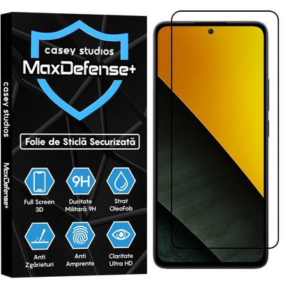 Folie Sticla MaxDefense+ - Xiaomi Poco M7 Pro 5G - Negru