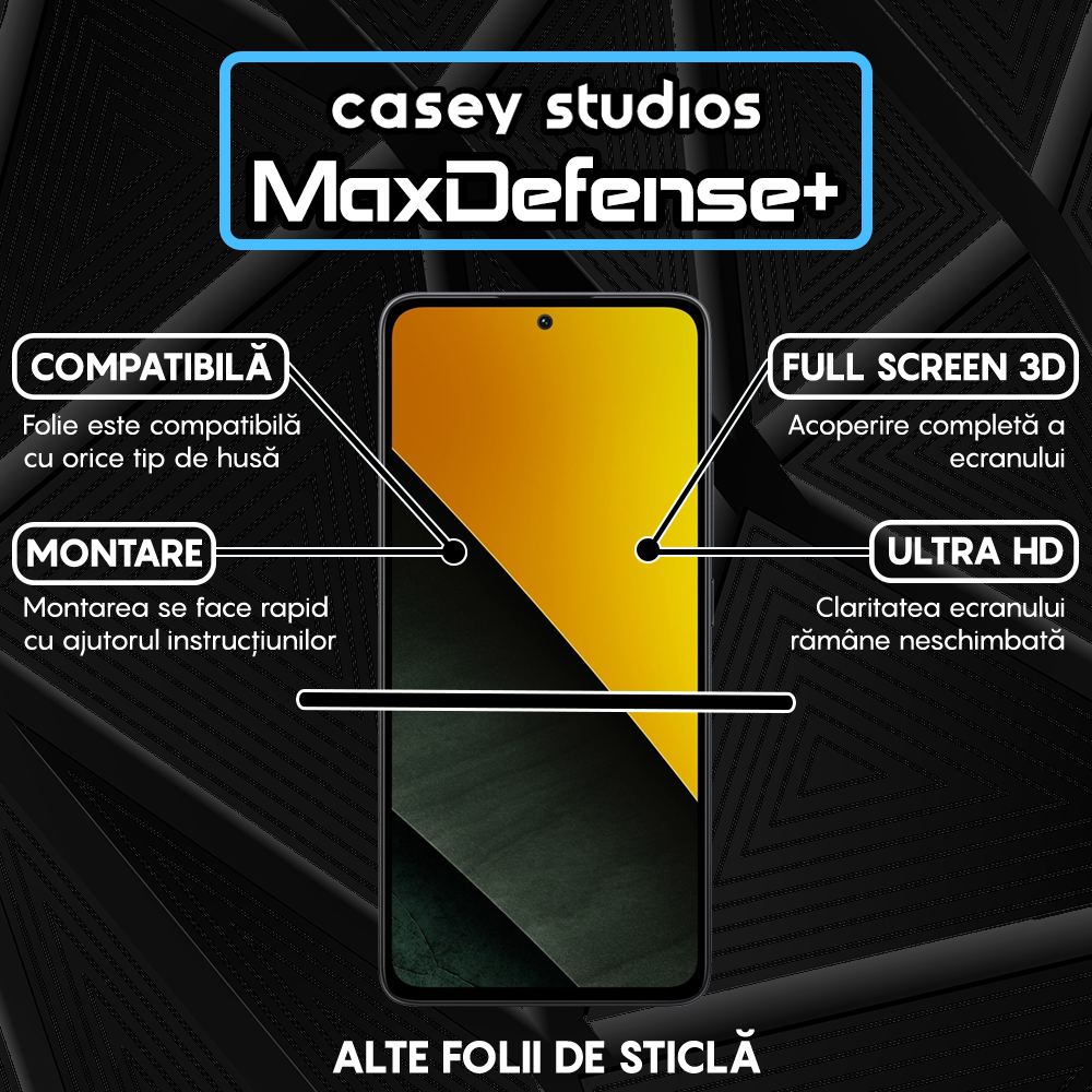 Folie Sticla MaxDefense+ - Xiaomi Poco M7 Pro 5G - Negru