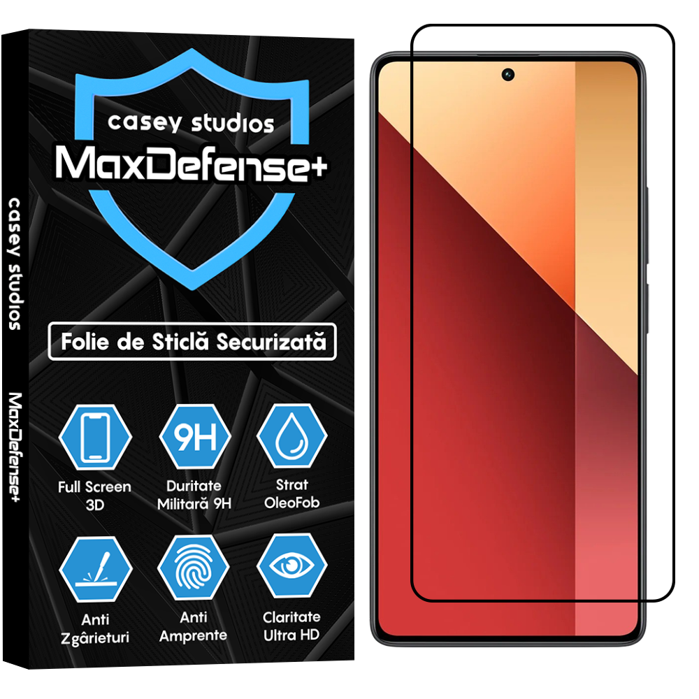 Folie Sticla MaxDefense+ - Xiaomi Poco X6 Neo/Redmi Note 13 Pro/Turbo 3 - Negru