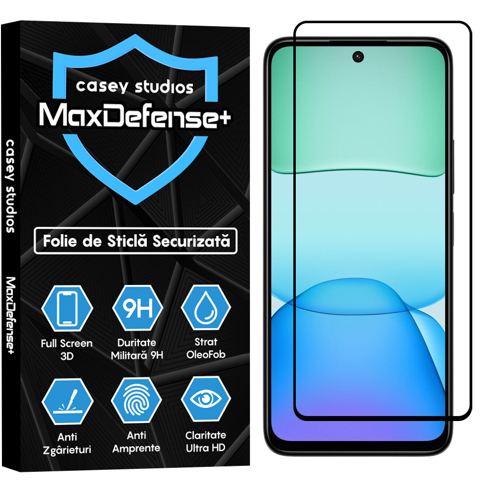 Folie Sticla MaxDefense+ - Xiaomi Redmi 13 - Negru