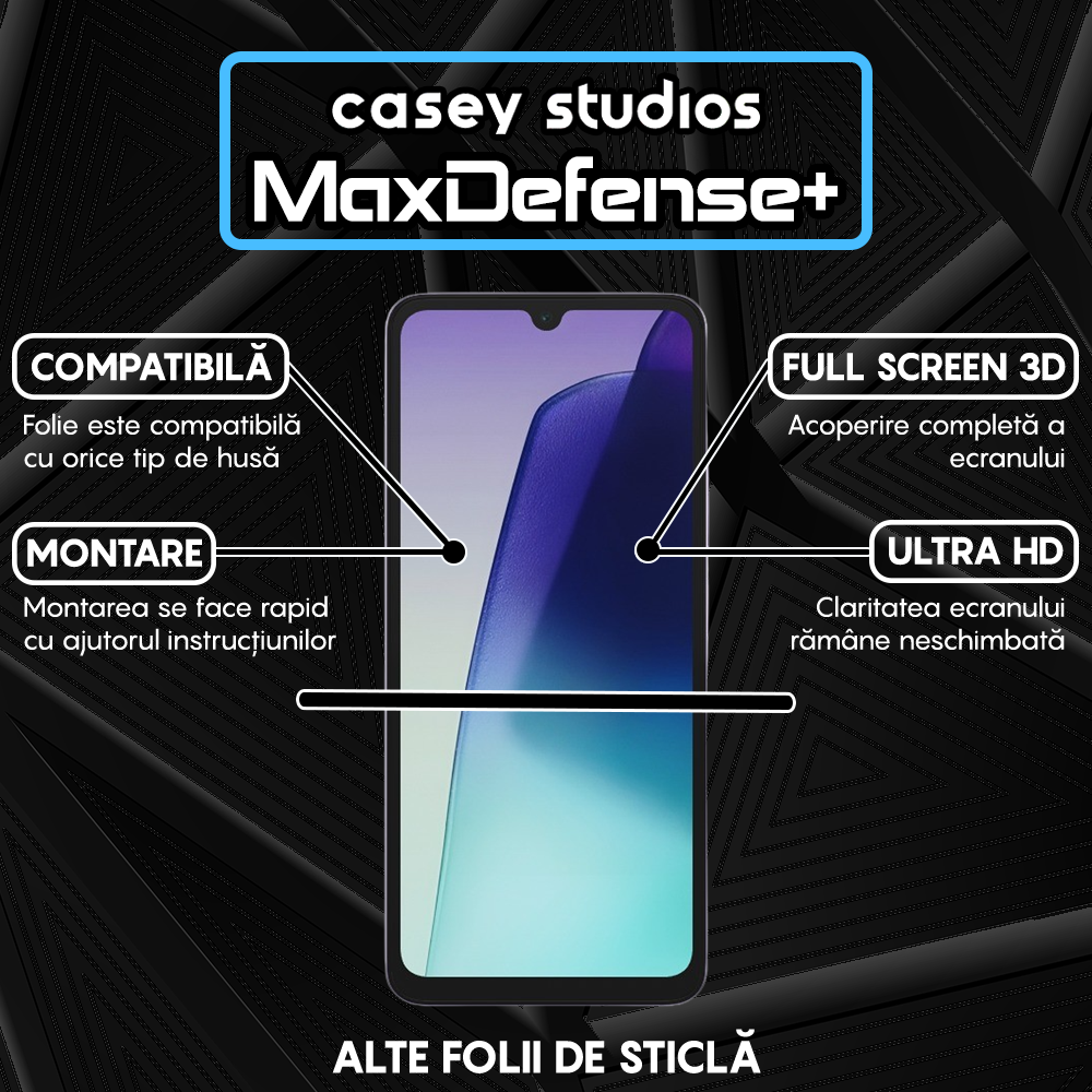 Folie Sticla MaxDefense+ - Xiaomi Redmi 14C - Negru