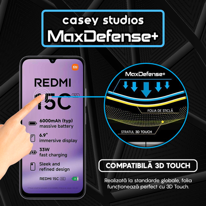 Folie Sticla MaxDefense+ - Xiaomi Redmi 15C 5G - Negru