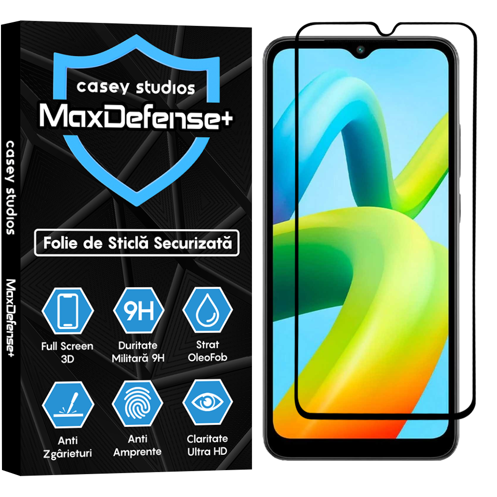 Folie Sticla MaxDefense+ - Xiaomi Redmi A1/Redmi A1 Plus/Redmi A2/Redmi A2 Plus - Negru