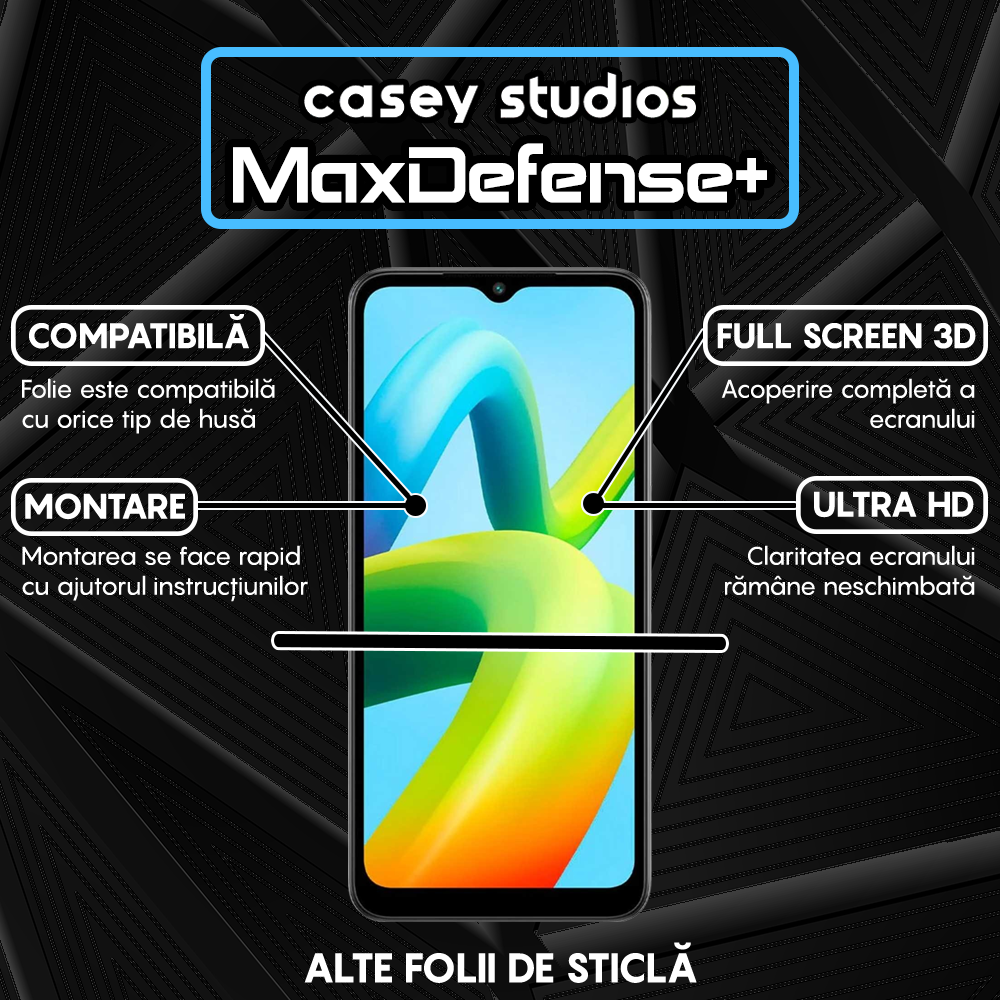 Folie Sticla MaxDefense+ - Xiaomi Redmi A1/Redmi A1 Plus/Redmi A2/Redmi A2 Plus - Negru