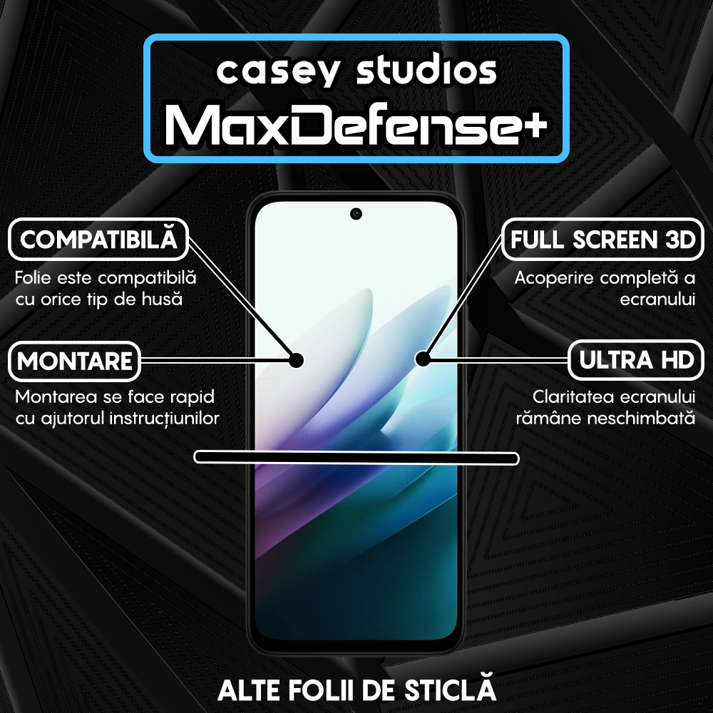 Folie Sticla MaxDefense+ - Xiaomi Redmi 15 - Negru