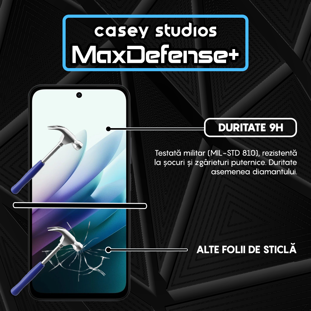 Folie Sticla MaxDefense+ - Xiaomi Redmi 15 - Negru