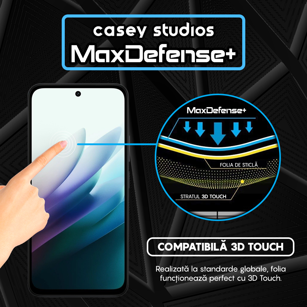 Folie Sticla MaxDefense+ - Xiaomi Redmi 15 - Negru