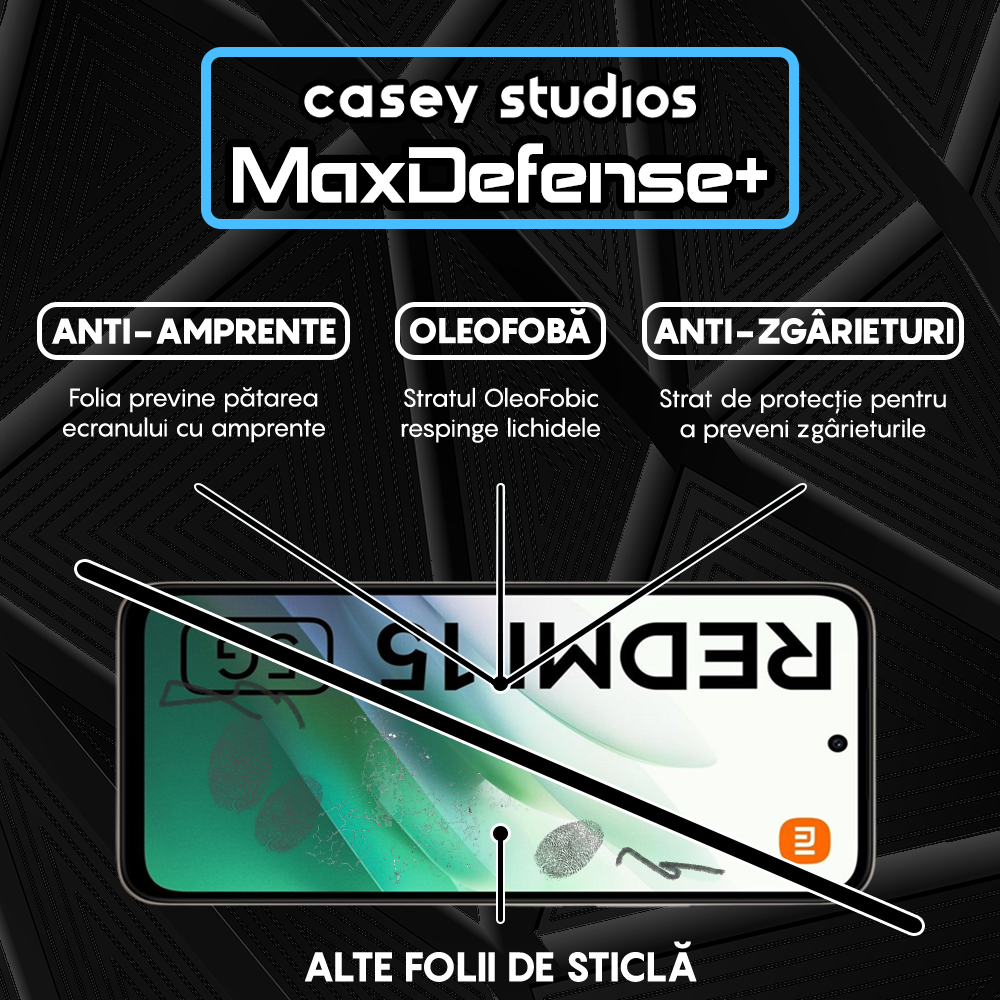 Folie Sticla MaxDefense+ - Xiaomi Redmi 15 5G - Negru