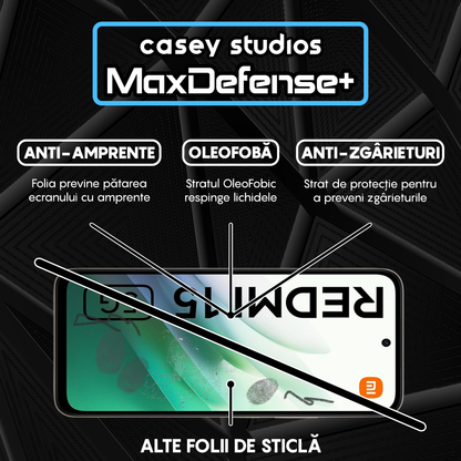 Folie Sticla MaxDefense+ - Xiaomi Redmi 15 5G - Negru