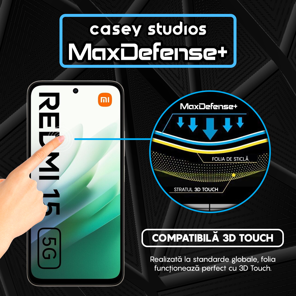 Folie Sticla MaxDefense+ - Xiaomi Redmi 15 5G - Negru