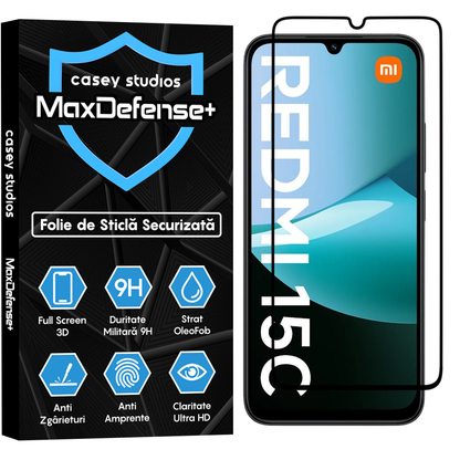 Folie Sticla MaxDefense+ - Xiaomi Redmi 15C - Negru