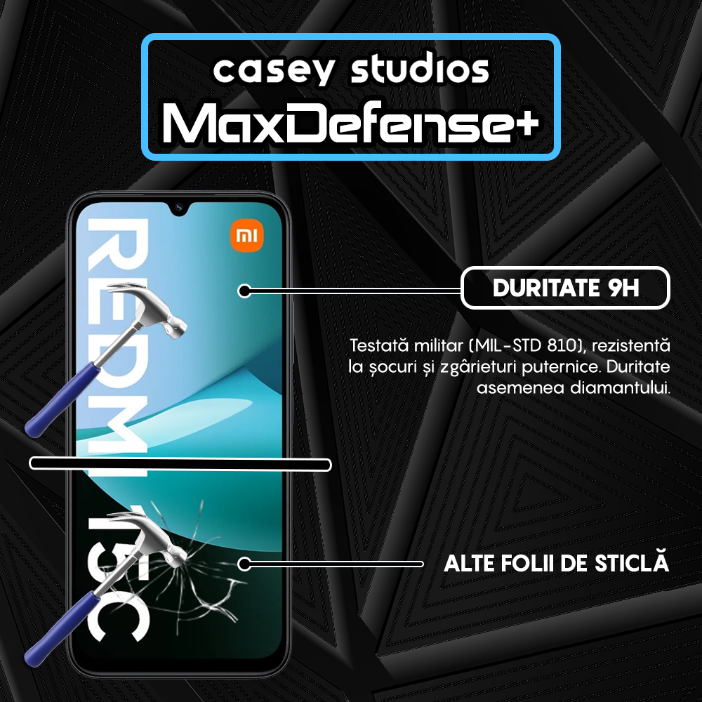 Folie Sticla MaxDefense+ - Xiaomi Redmi 15C - Negru