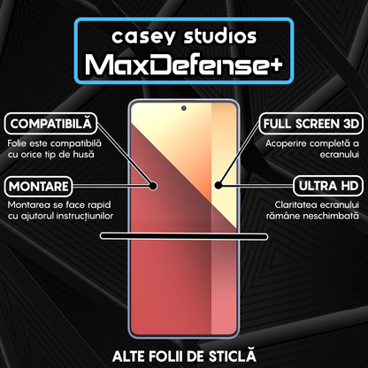 Folie Sticla MaxDefense+ - Xiaomi Redmi Note 13/Redmi Note 13 4G/Redmi Note 13 Pro 4G/5G - Negru