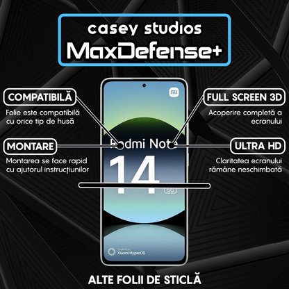 Folie Sticla MaxDefense+ - Xiaomi Redmi Note 14 - Negru