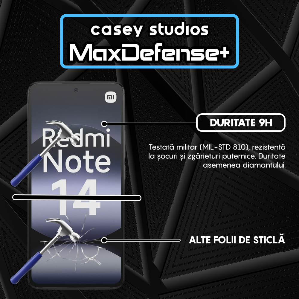 Folie Sticla MaxDefense+ - Xiaomi Redmi Note 14 4G - Negru