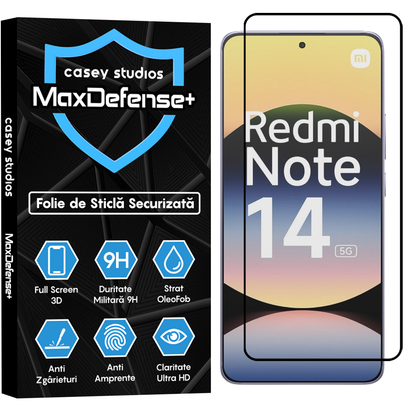Folie Sticla MaxDefense+ - Xiaomi Redmi Note 14 5G - Negru