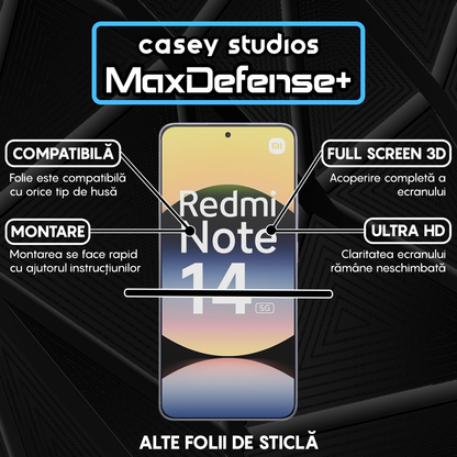 Folie Sticla MaxDefense+ - Xiaomi Redmi Note 14 5G - Negru