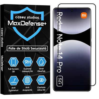 Folie Sticla MaxDefense+ - Xiaomi Redmi Note 14 Pro 5G - Negru