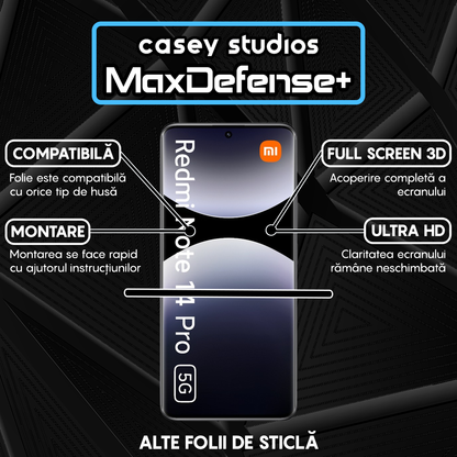 Folie Sticla MaxDefense+ - Xiaomi Redmi Note 14 Pro 5G - Negru