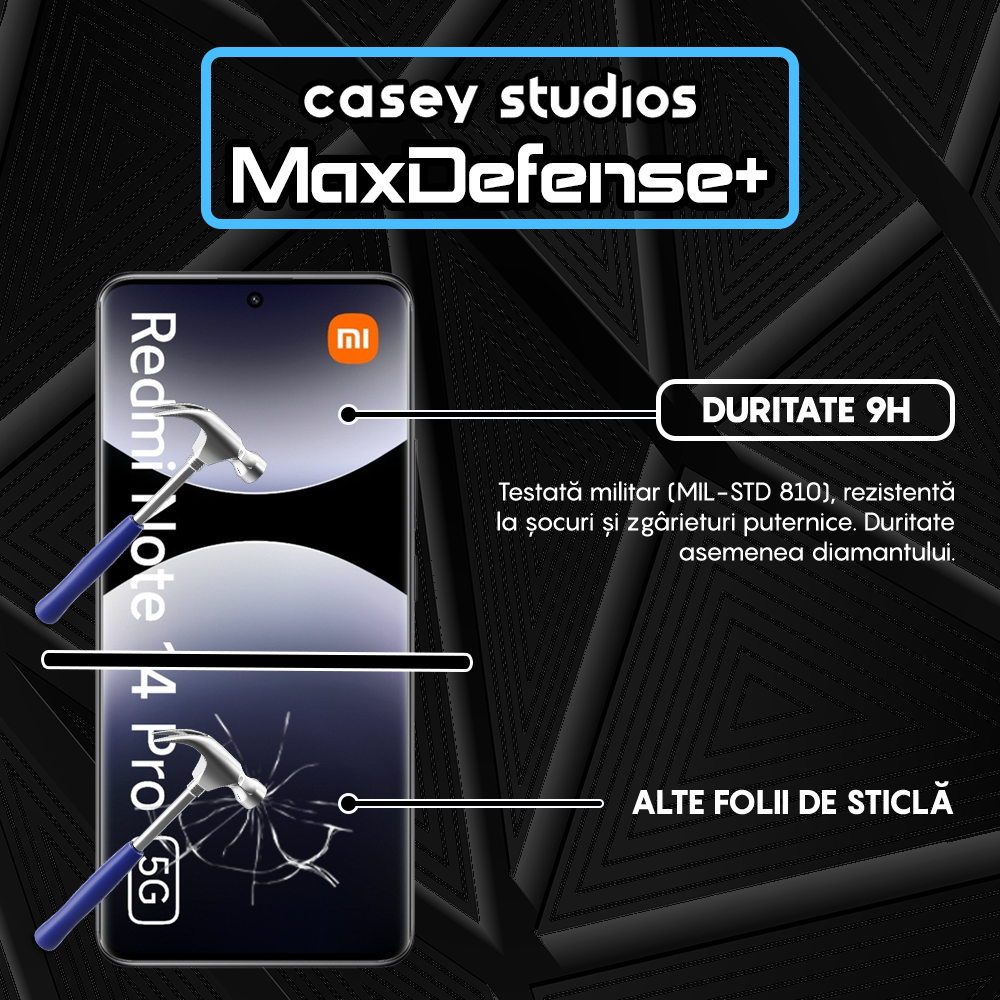 Folie Sticla MaxDefense+ - Xiaomi Redmi Note 14 Pro 5G - Negru
