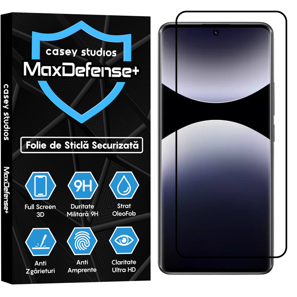 Folie Sticla MaxDefense+ - Xiaomi Redmi Note 14 Pro+ - Negru