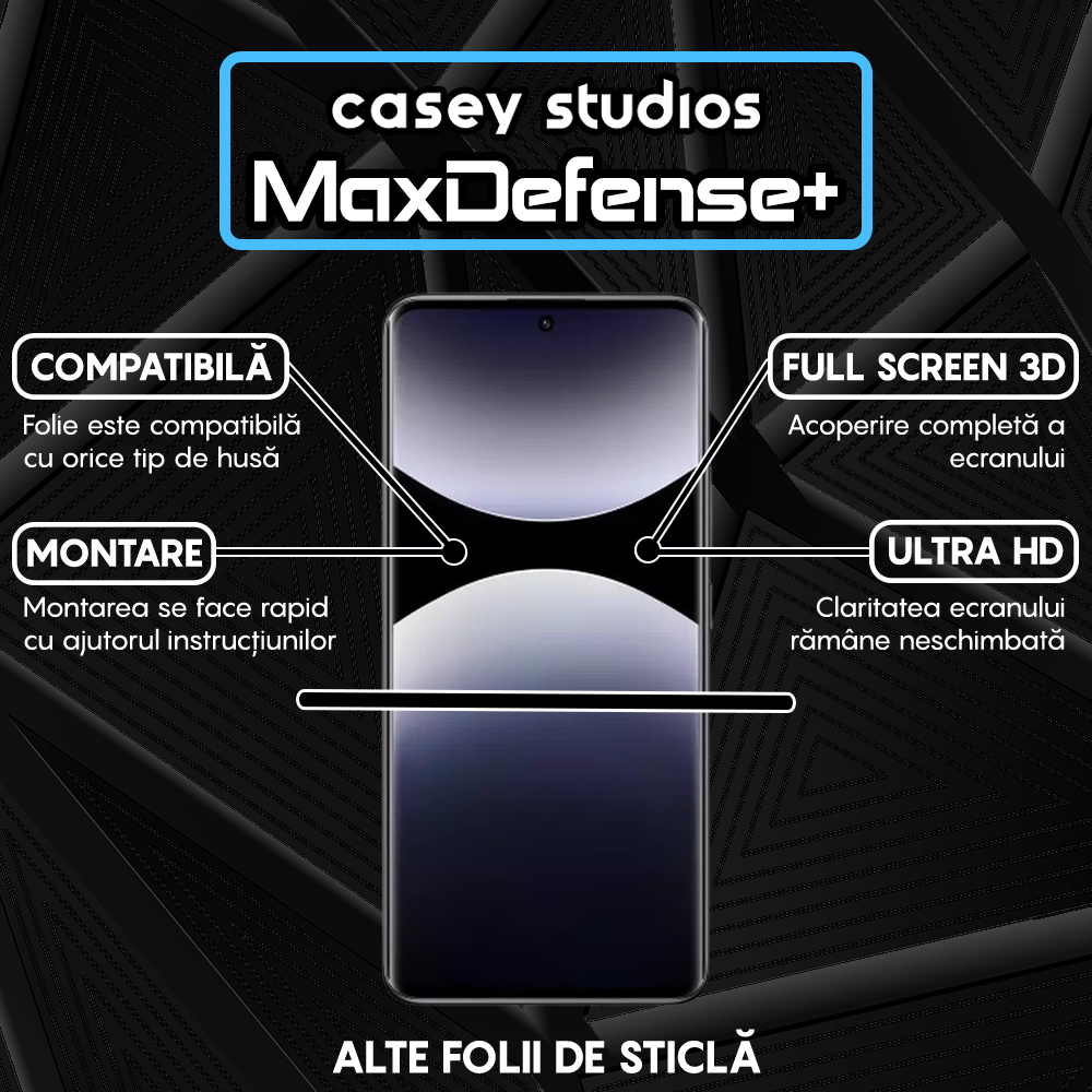 Folie Sticla MaxDefense+ - Xiaomi Redmi Note 14 Pro+ - Negru