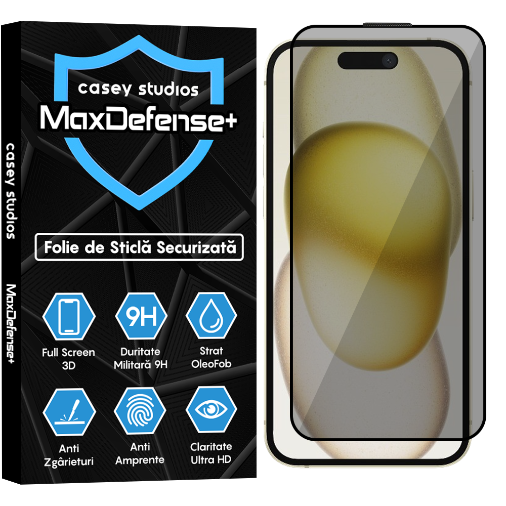 Folie Sticla MaxDefense+ - iPhone 15 - Privacy