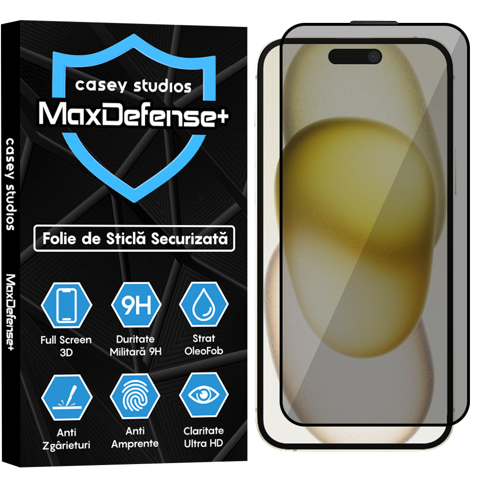 Folie Sticla MaxDefense+ - iPhone 15 Plus - Privacy