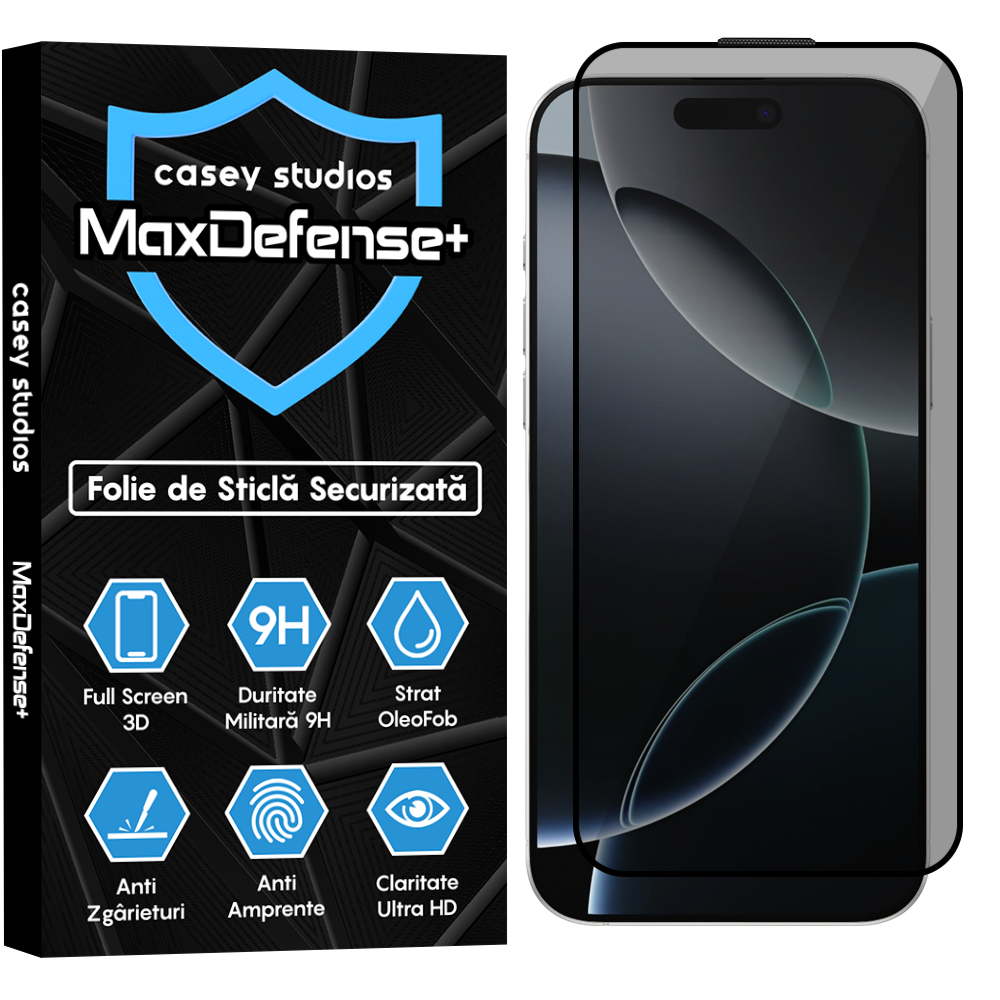 Folie Sticla MaxDefense+ - iPhone 16 Pro Max - Privacy