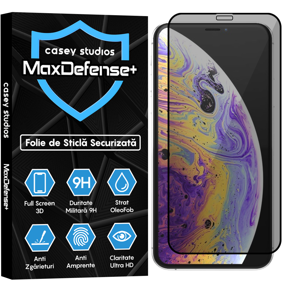 Folie Sticla MaxDefense+ - iPhone X/XS - Privacy
