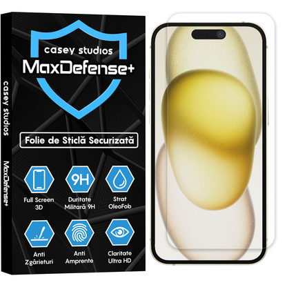 Folie Sticla MaxDefense+ - iPhone 15 - Clear