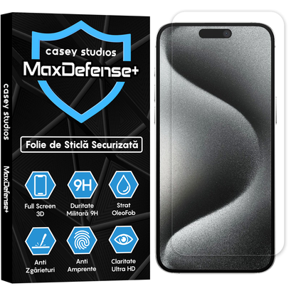 Folie Sticla MaxDefense+ - iPhone 15 Pro Max - Clear