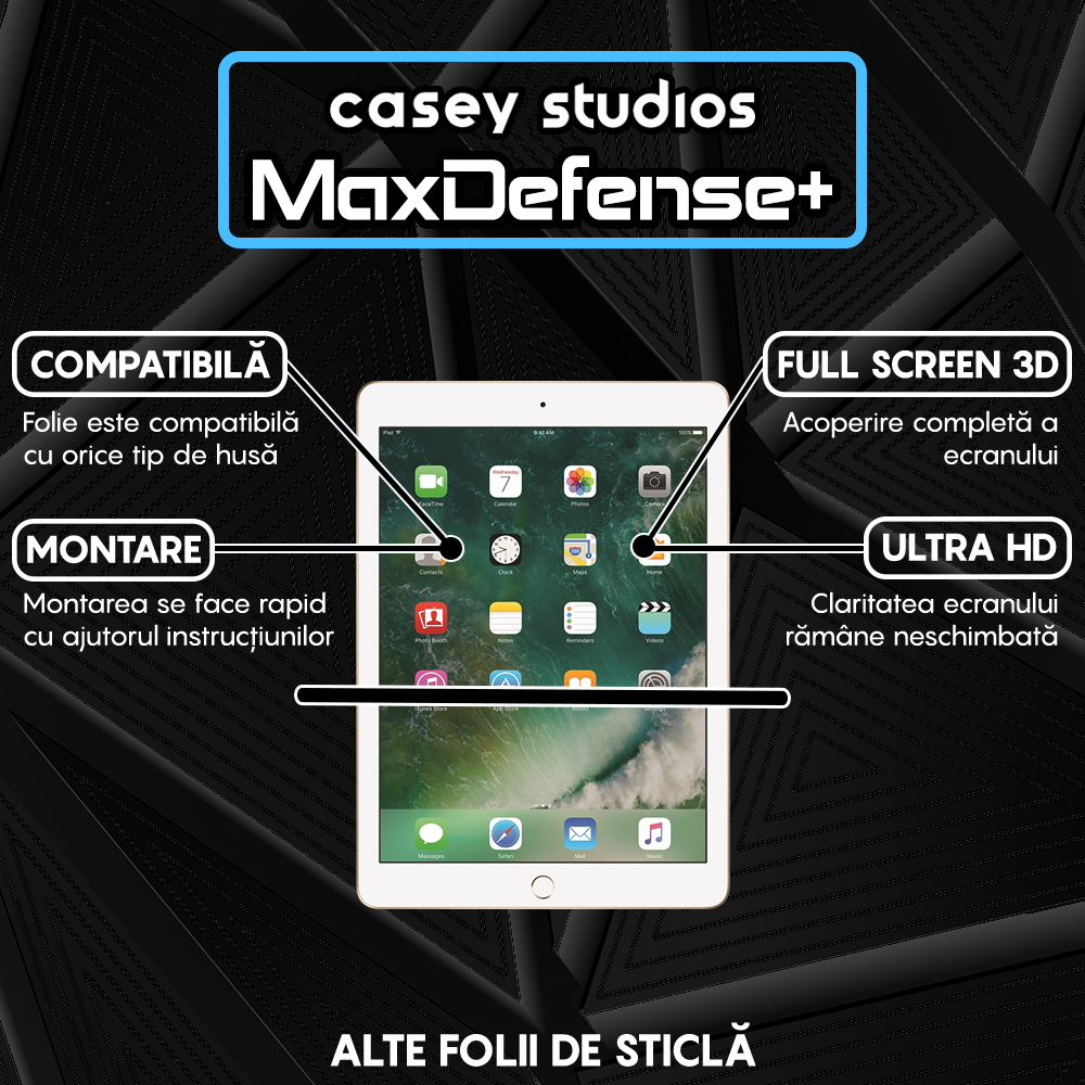 Folie Sticla MaxDefense+ - iPad 4/3/2 9.7" - Clear