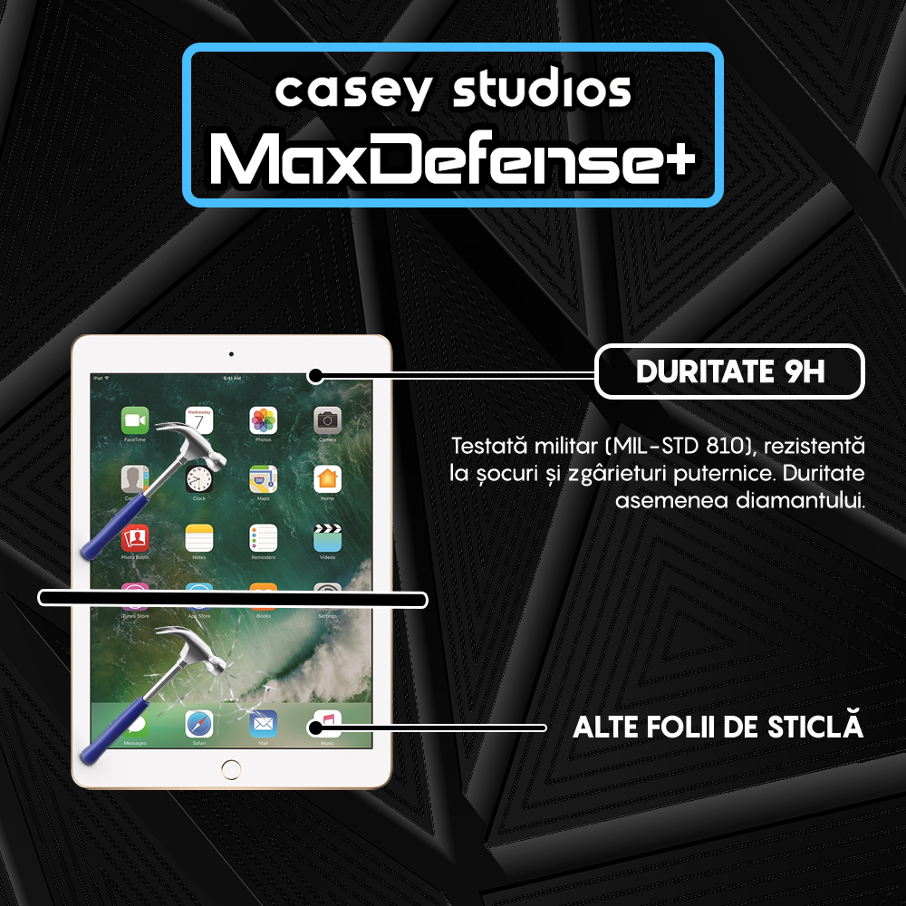 Folie Sticla MaxDefense+ - iPad 4/3/2 9.7" - Clear