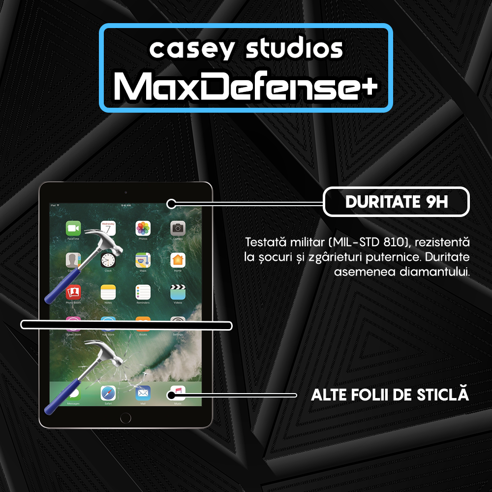 Folie Sticla MaxDefense+ - iPad Air 2/1/iPad 6/5 9.7" - Clear