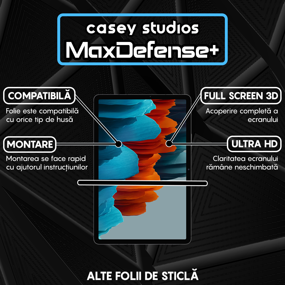 Folie Sticla MaxDefense+ - Samsung Galaxy Tab S9 FE 5G/S9/S8/S7 11" (T870/T875/T876B/X700/X706/X710/X716B) - Clear