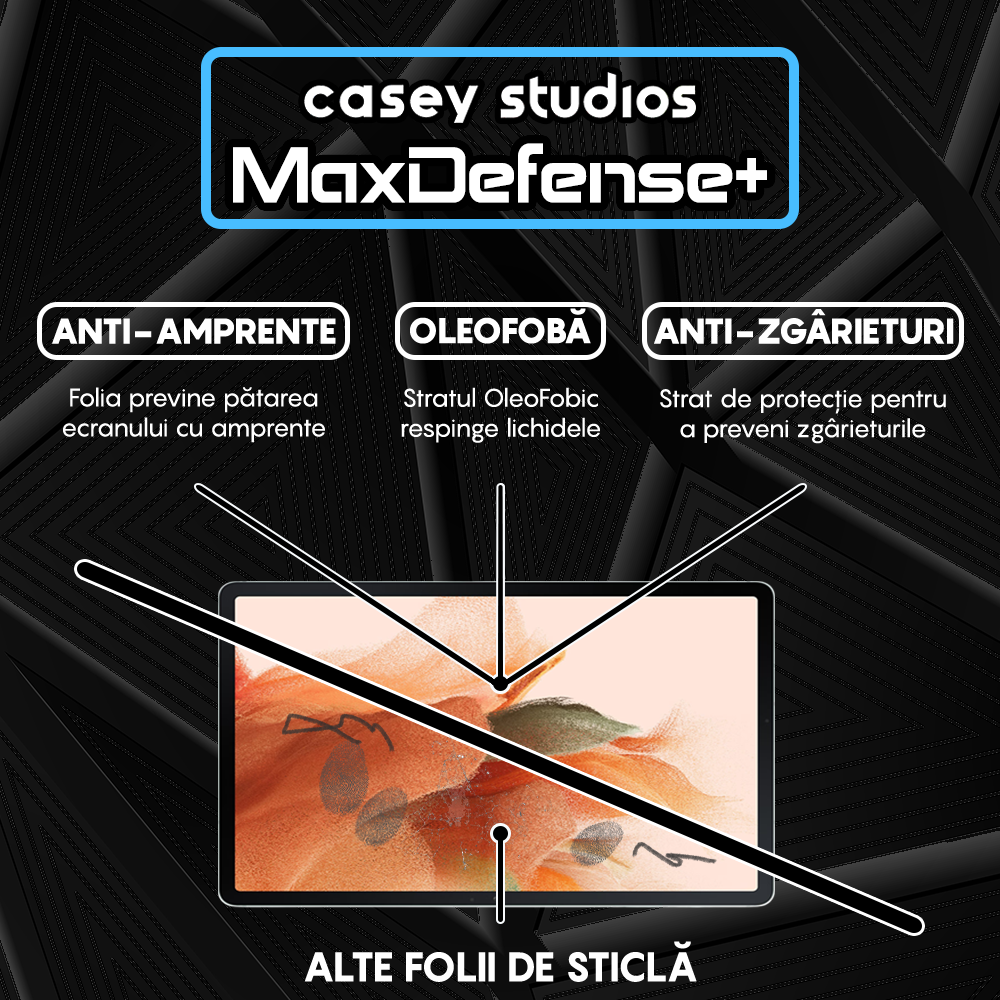 Folie Sticla MaxDefense+ - Samsung Galaxy Tab S9 FE Plus 5G/S9 Plus/S8 Plus/S7 Plus/S7 FE 12.5" - Clear