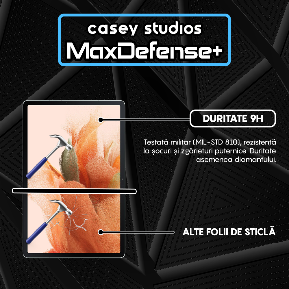 Folie Sticla MaxDefense+ - Samsung Galaxy Tab S9 FE Plus 5G/S9 Plus/S8 Plus/S7 Plus/S7 FE 12.5" - Clear
