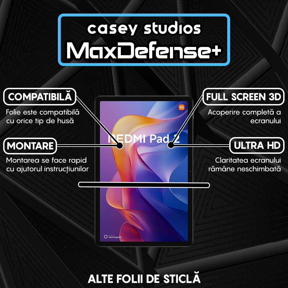 Folie Sticla MaxDefense+ - Xiaomi Redmi Pad 2 - Clear