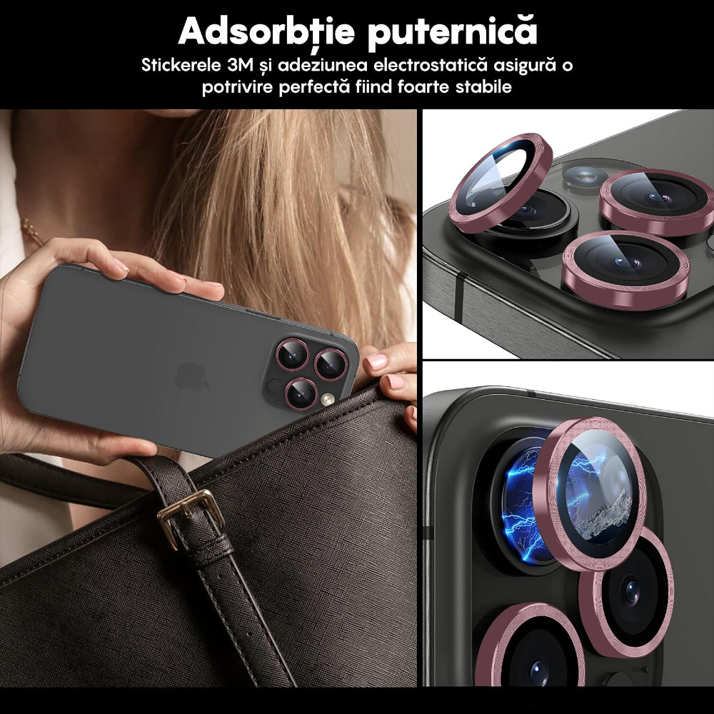 Folie Sticla Lentile Camera MaxDefense+ - iPhone 15 Pro/15 Pro Max - Roz