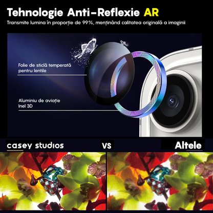 Folie Sticla Lentile Camera MaxDefense+ - iPhone 15 Pro/15 Pro Max - Curcubeu