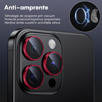 Folie Sticla Lentile Camera MaxDefense+ - iPhone 15 Pro/15 Pro Max - Rosu