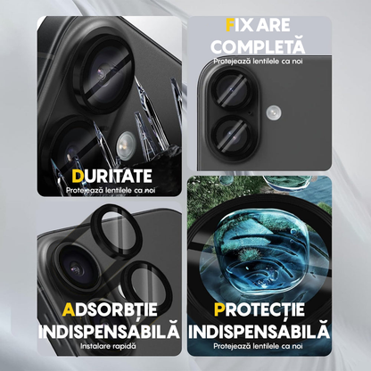 Folie Sticla Lentile Camera MaxDefense+ - iPhone 16/16 Plus - Negru