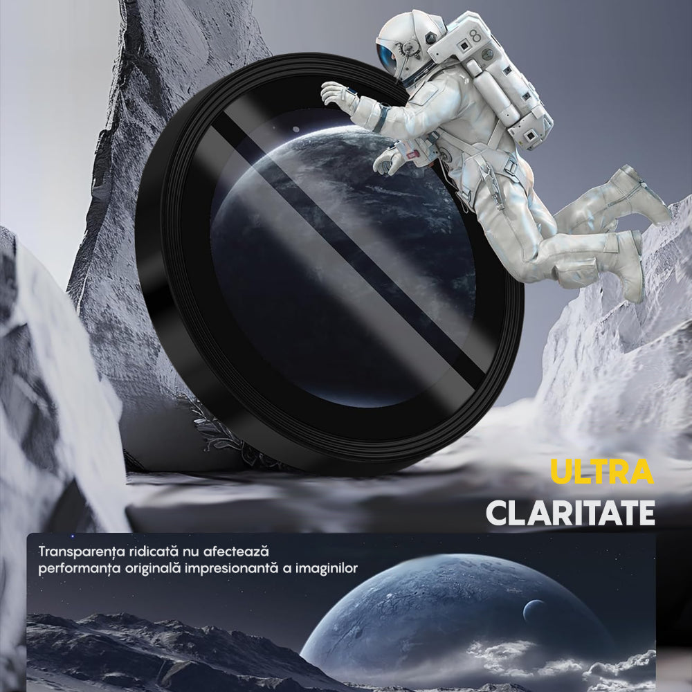 Folie Sticla Lentile Camera MaxDefense+ - iPhone 16/16 Plus - Negru